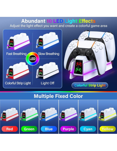 Cargador Rápido PS5 ZRZLMVP con LED 9 Colores y Soporte
