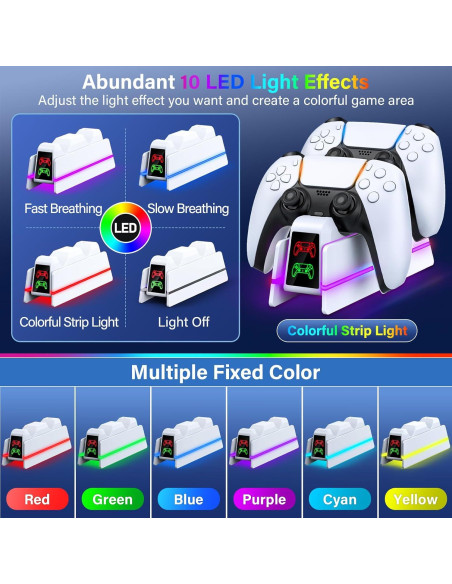 Cargador Rápido PS5 ZRZLMVP con LED 9 Colores y Soporte
