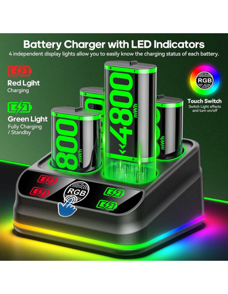 Cargador Rysker con 4 Baterías Recargables para Xbox One/S/X