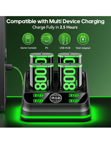 Cargador Rysker con 4 Baterías Recargables para Xbox One/S/X