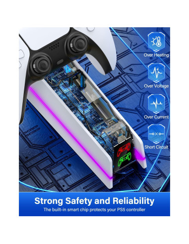 Cargador Rápido PS5 ZRZLMVP con LED 9 Colores y Soporte