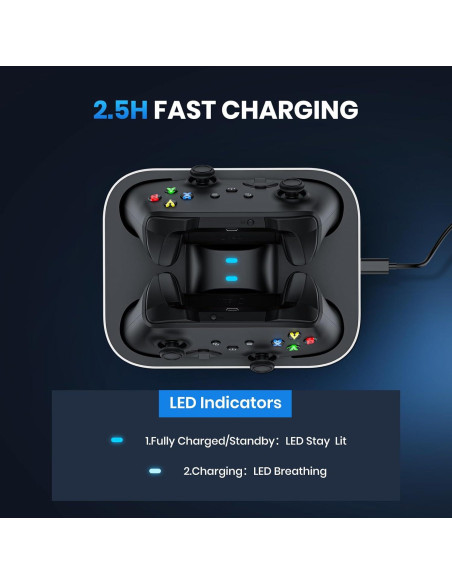 Estación de Carga Rápida NEWDERY para Controlador Xbox - 2 Baterías 1100mAh