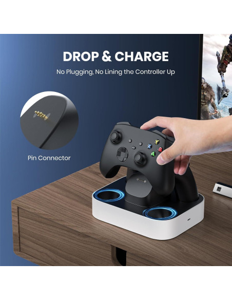 Estación de Carga Rápida NEWDERY para Controlador Xbox - 2 Baterías 1100mAh