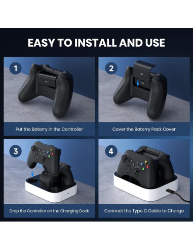Estación de Carga Rápida NEWDERY para Controlador Xbox - 2 Baterías 1100mAh