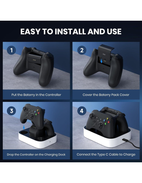 Estación de Carga Rápida NEWDERY para Controlador Xbox - 2 Baterías 1100mAh