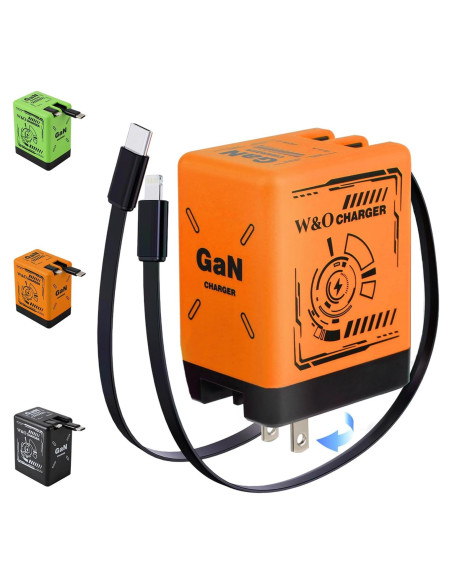 Cargador Rápido 2 en 1 W&O Plegable Naranja para Teléfonos y Tabletas