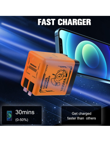 Cargador Rápido 2 en 1 W&O Plegable Naranja para Teléfonos y Tabletas