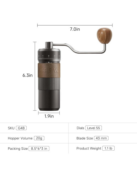 Molinillo de Café Manual HiBREW G4B - Ajuste Externo, 22g Molinillo de Café Manual HiBREW G4B - Ajuste Externo, 22g