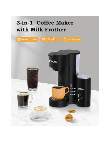 Máquina de café ZACME 3 en 1 con espumador de leche 0.83 L
