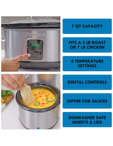 Olla de Cocción Lenta Kenmore 7 Cuartos Programable Acero Inoxidable