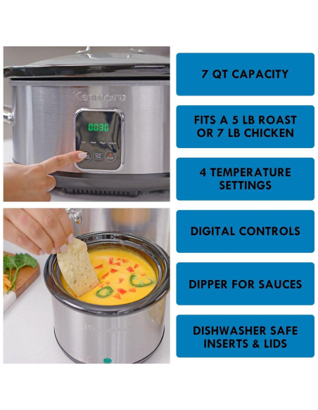 Olla de Cocción Lenta Kenmore 7 Cuartos Programable Acero Inoxidable Olla de Cocción Lenta Kenmore 7 Cuartos Programable Acero Inoxidable