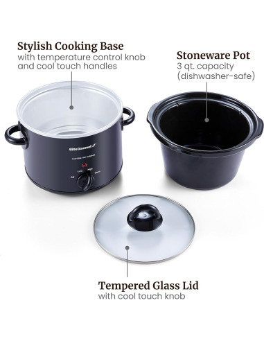 Cocina Lenta Eléctrica Elite Gourmet MST-350B 3L Negra