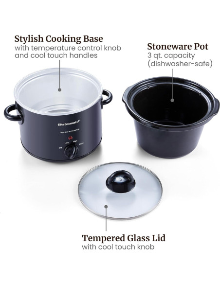 Cocina Lenta Eléctrica Elite Gourmet MST-350B 3L Negra