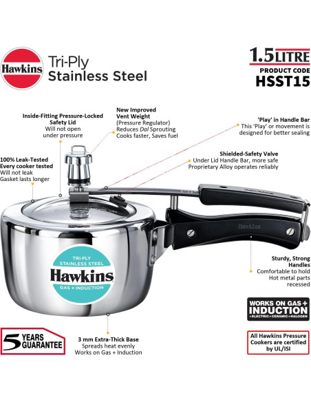 Olla a Presión Hawkins HSST15 de Acero Inoxidable 1.5L Olla a Presión Hawkins HSST15 de Acero Inoxidable 1.5L