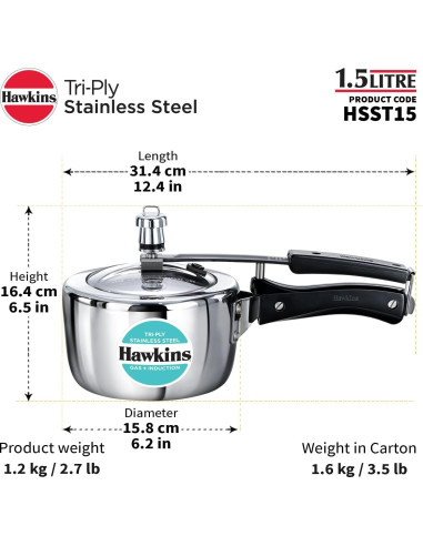 Olla a Presión Hawkins HSST15 de Acero Inoxidable 1.5L