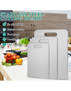 Juego de 3 tablas de cortar acero inoxidable Yaocom 34x23cm 2