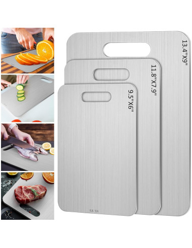 Juego de 3 tablas de cortar acero inoxidable Yaocom 34x23cm