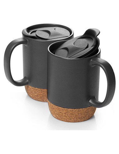 Juego de 2 Tazas de Café DOWAN 425g con Tapa y Corcho