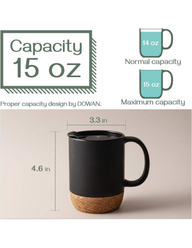 Juego de 2 Tazas de Café DOWAN 425g con Tapa y Corcho