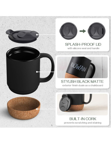 Juego de 2 Tazas de Café DOWAN 425g con Tapa y Corcho