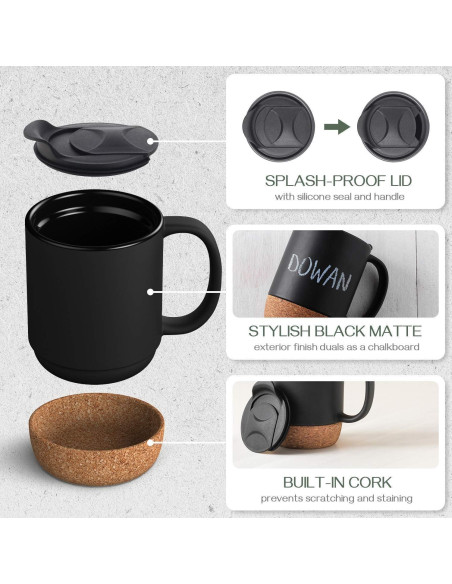 Juego de 2 Tazas de Café DOWAN 425g con Tapa y Corcho