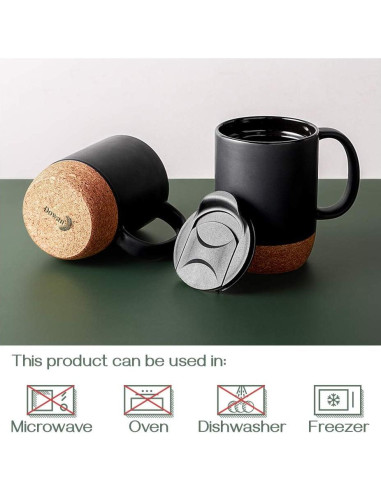 Juego de 2 Tazas de Café DOWAN 425g con Tapa y Corcho