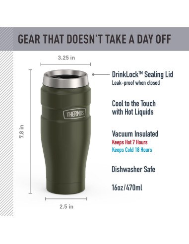 Vaso de Viaje Aislado THERMOS 0.47L Verde Militar