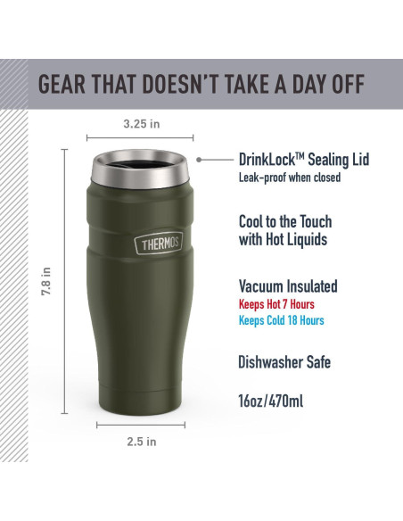 Vaso de Viaje Aislado THERMOS 0.47L Verde Militar
