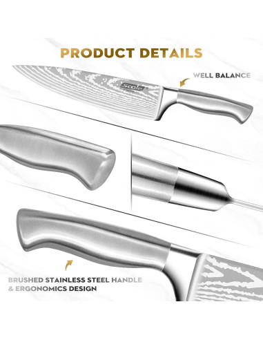 Set de Cuchillos de Chef 7 Piezas SCOLE Acero Inoxidable