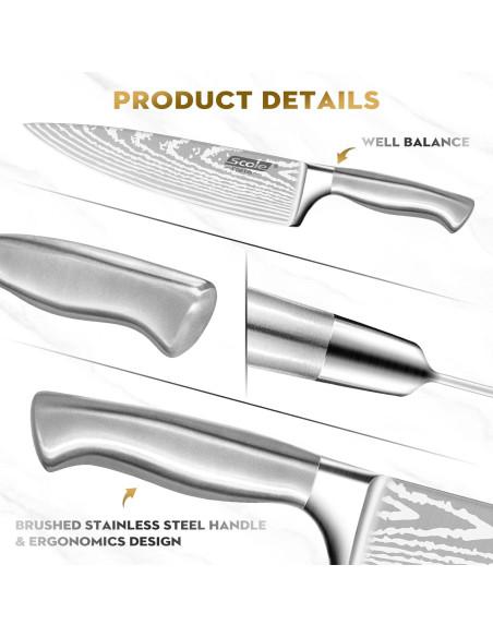 Set de Cuchillos de Chef 7 Piezas SCOLE Acero Inoxidable