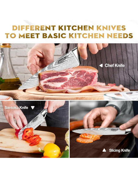 Set de Cuchillos de Chef 7 Piezas SCOLE Acero Inoxidable