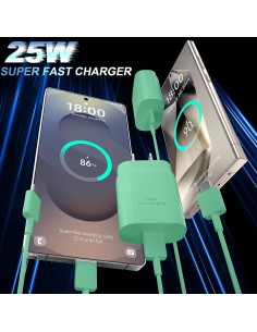 Cargador Rápido USB C Samsung 25W + Cable 2m Verde 2