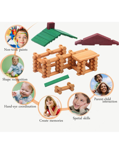 Juego de Construcción de Troncos de Madera Wondertoys 90 Piezas