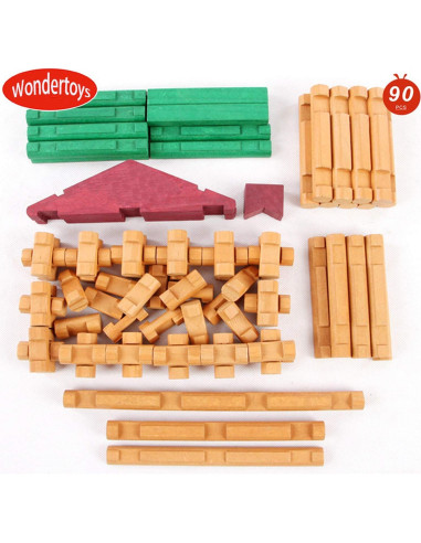 Juego de Construcción de Troncos de Madera Wondertoys 90 Piezas