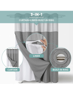 Cortina de Ducha Gris EACHOPE 180x188cm Tela Impermeable 2