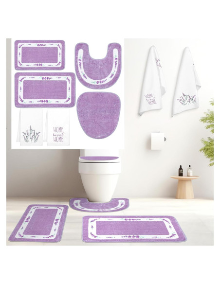 Conjunto de 6 Alfombrillas de Baño Nuanchu Lavanda Antideslizante Conjunto de 6 Alfombrillas de Baño Nuanchu Lavanda Antideslizante
