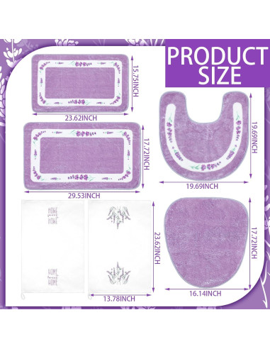 Conjunto de 6 Alfombrillas de Baño Nuanchu Lavanda Antideslizante
