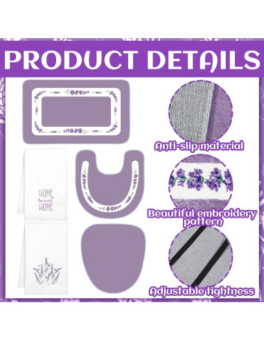 Conjunto de 6 Alfombrillas de Baño Nuanchu Lavanda Antideslizante