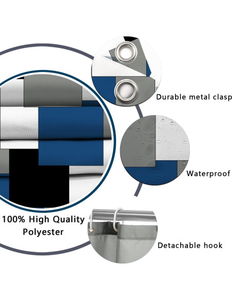 Conjunto de baño 4 piezas ENYORSEL azul con cortina y alfombrillas