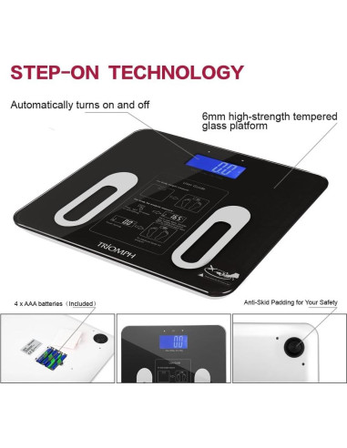 Escala de Grasa Corporal Triomph EMSC91 LCD 181 kg Negra