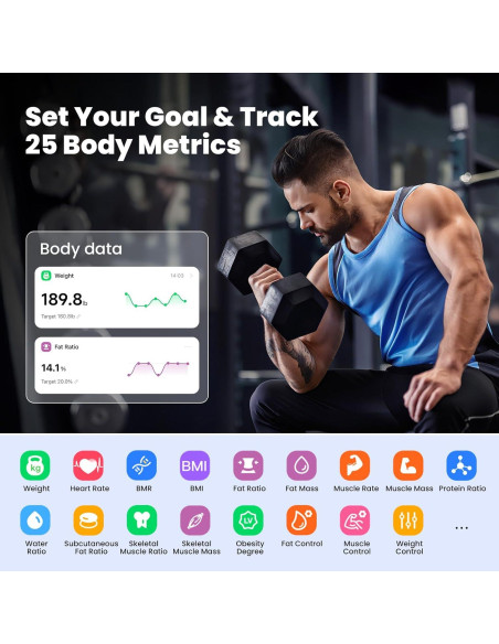 Báscula Inteligente Digital Rabater con 25 Métricas - Negro