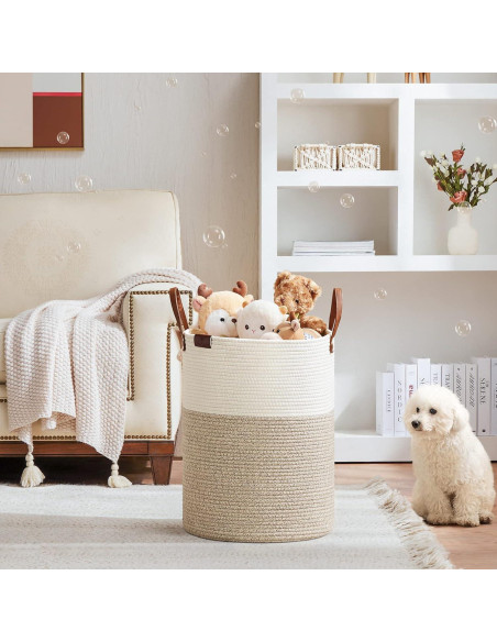 Cesta de Ropa Sucia VIPOSCO 58L Algodón con Asa de Cuero