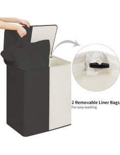 Cesta de Ropa Doble WOWLIVE 154L con Tapa y Bolsas Extraíbles 2
