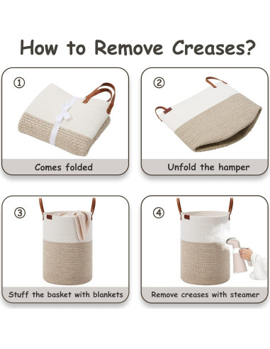 Cesta de Ropa Sucia VIPOSCO 58L Algodón con Asa de Cuero