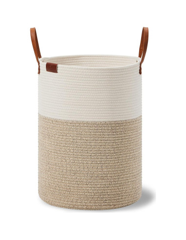 Cesta de Ropa Sucia VIPOSCO 58L Algodón con Asa de Cuero