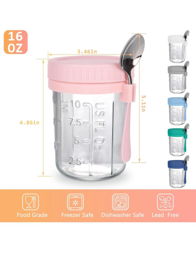 OcePor 6 Tarros de Cristal para Avena Nocturna 0.47L
