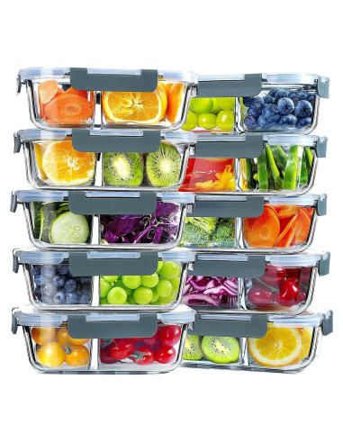 Contenedores de Vidrio VERONES 10 Piezas 30oz 2 Compartimentos