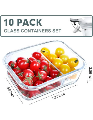 Contenedores de Vidrio VERONES 10 Piezas 30oz 2 Compartimentos