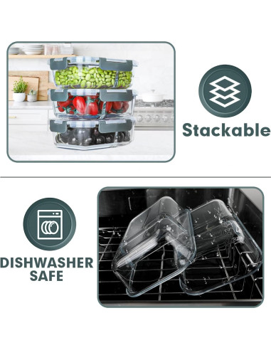 Contenedores de Vidrio VERONES 10 Piezas 30oz 2 Compartimentos