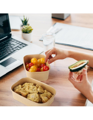 50 Tazones de Papel Kraft 750ml con Tapas Belinlen Desechables